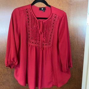 IZ Byer | Red Flowy Blouse w/ Lace Detail